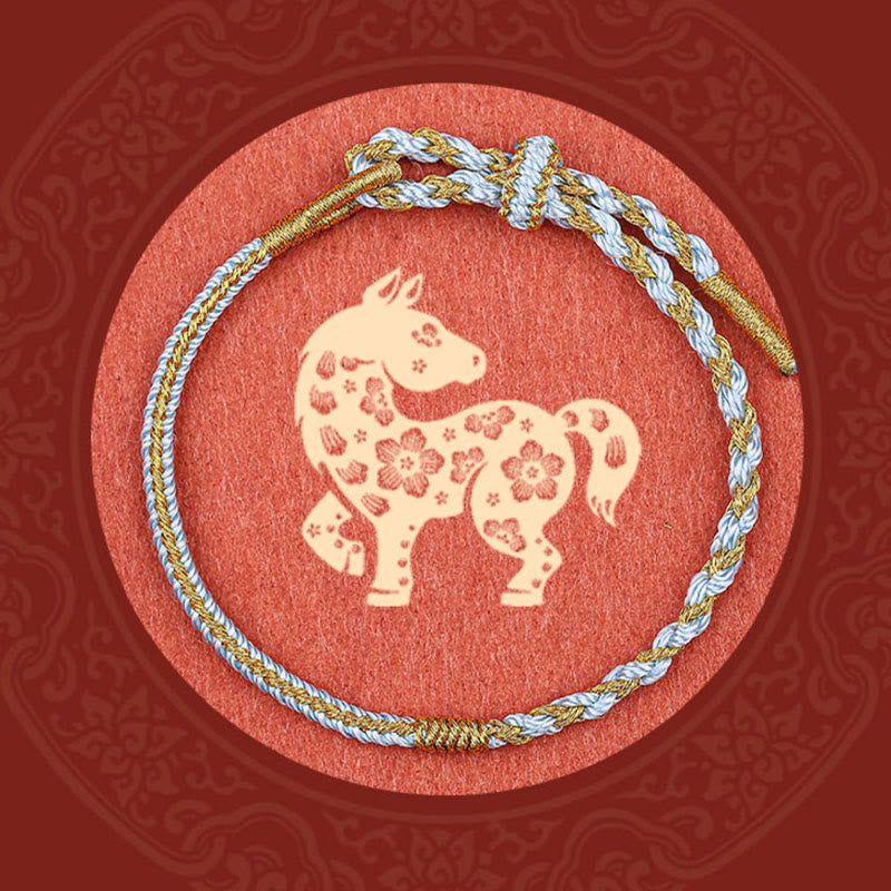 Wear FengShui Handmade Chinese Zodiac Rabbit Rooster Rat Horse Dragon Protection Braid String Bracelet