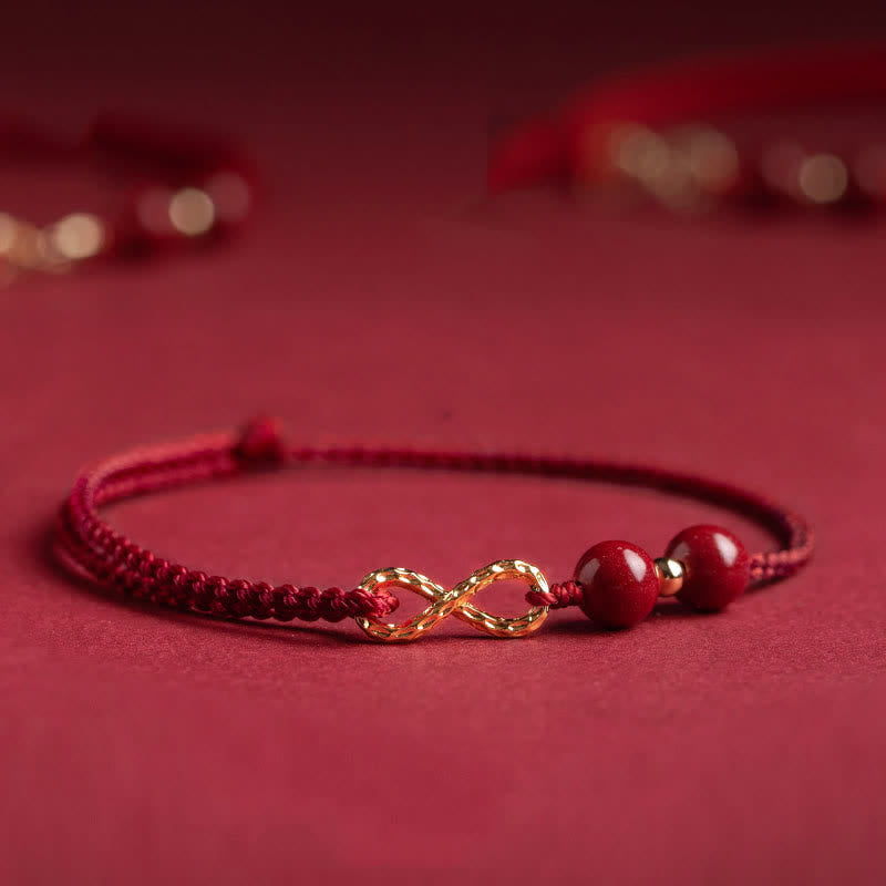 Wear FengShui Cinnabar Blessing Red String Golden Infinity Symbol Bracelet Anklet