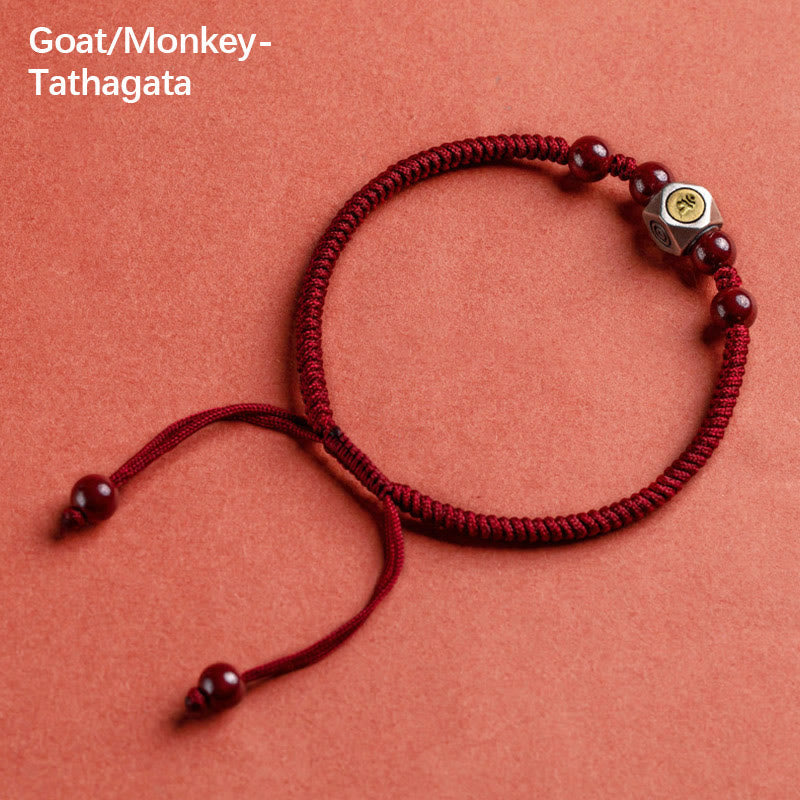 Wear FengShui 925 Sterling Silver Chinese Zodiac Natal Buddha Cinnabar Calm Bracelet