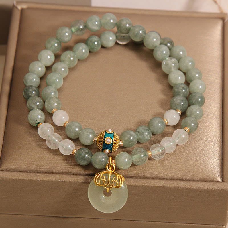 Wear FengShui Green Aventurine Peace Buckle Charm Luck Double Wrap Bracelet