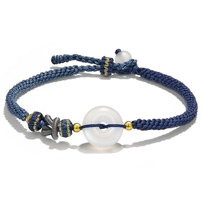 Wear FengShui Handmade White Agate Peace Buckle Luck Happiness Protection Weave String Bracelet