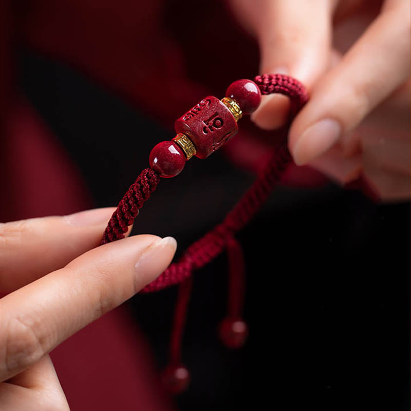 Wear FengShui Tibet Cinnabar Om Mani Padme Hum Engraved Blessing Braided Bracelet