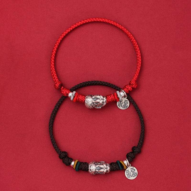 Wear FengShui 925 Sterling Silver PiXiu Fu Character Wealth Luck Handmade Braided Bracelet