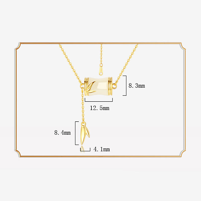 Wear FengShui 925 Sterling Silver 22K Gold Hetian White Jade Bamboo Leaf Luck Necklace Pendant Bracelet
