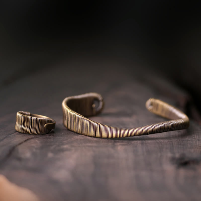 Wear FengShui Simple Design Wrapped Brass Copper Luck Wealth Adjustable Cuff Bracelet