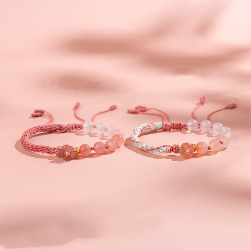 Wear FengShui Natural Gradient Agate Reincarnation Knot Peach Blossom Wealth Luck Handmade String Bracelet