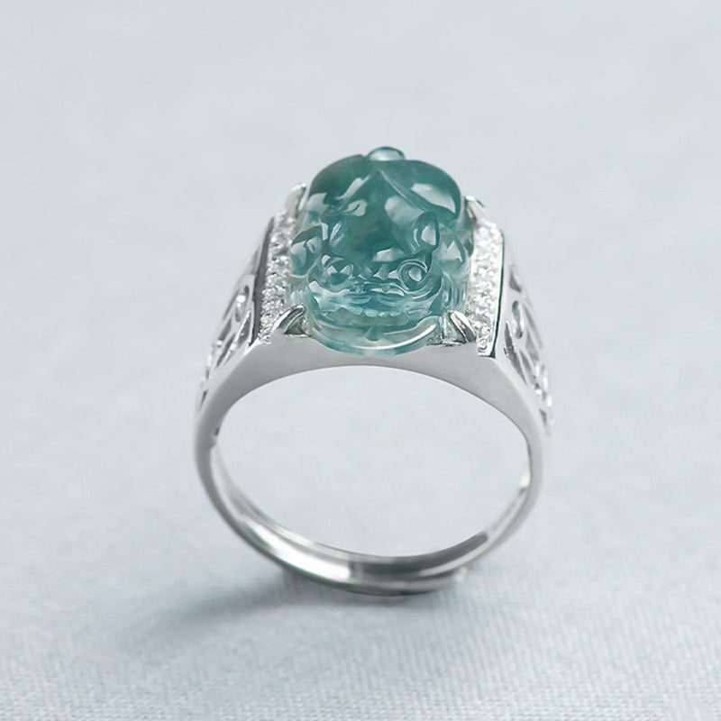 Wear FengShui 925 Sterling Silver Fengshui Wealth Prosperity Jade PiXiu Luck Ring