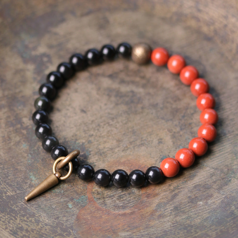 Wear FengShui Black Obsidian Sodalite Crystal Copper Strength Couple Bracelet