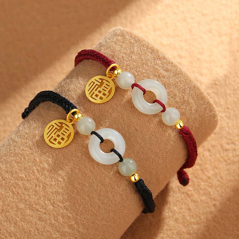 Wear FengShui 925 Sterling Silver Hetian Jade Peace Buckle Fu Character Charm Abundance Bracelet