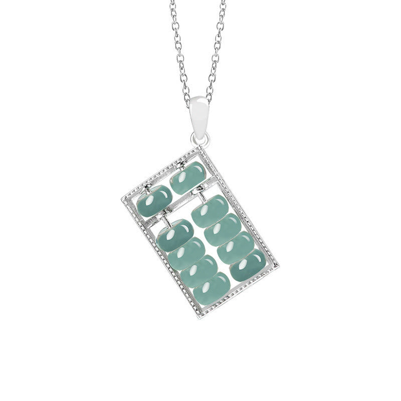 Wear FengShui Natural Jade Abacus Pattern Abundance Titanium Steel Chain Necklace Pendant