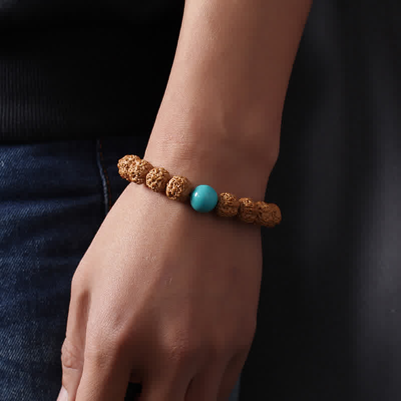 Wear FengShui Tibet Rudraksha Bodhi Seed Dzi Bead Amber Turquoise Wealth Bracelet