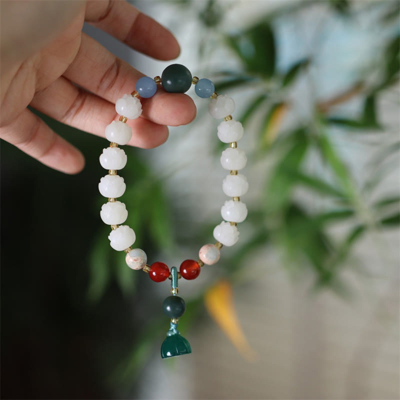 Wear FengShui Bodhi Seed Lotus Bead Carved Peace Harmony Bracelet