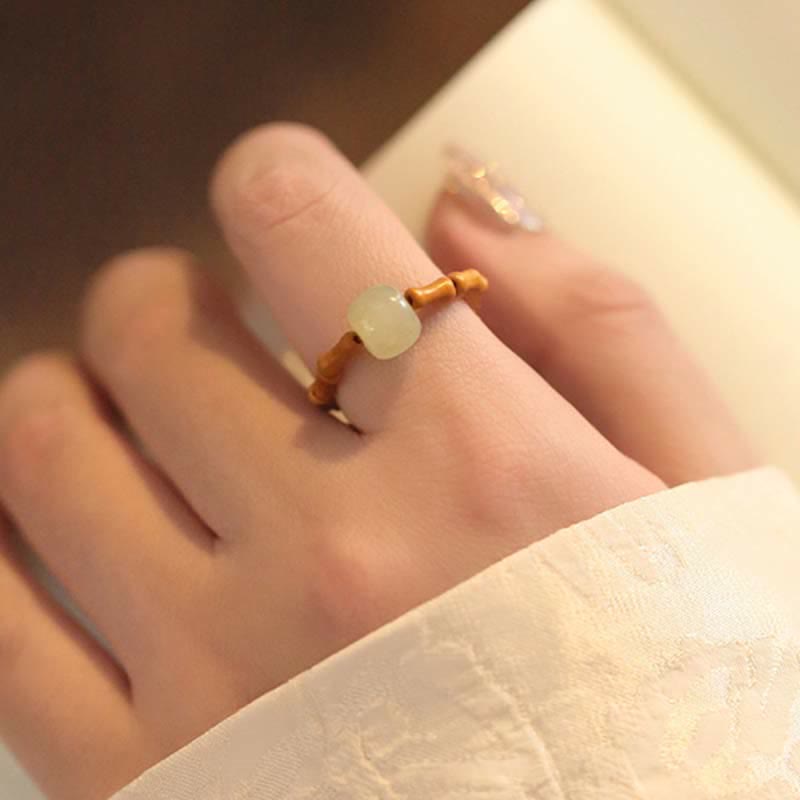 Wear FengShui Hetian Jade Beaded Bamboo Prosperity Luck Ring