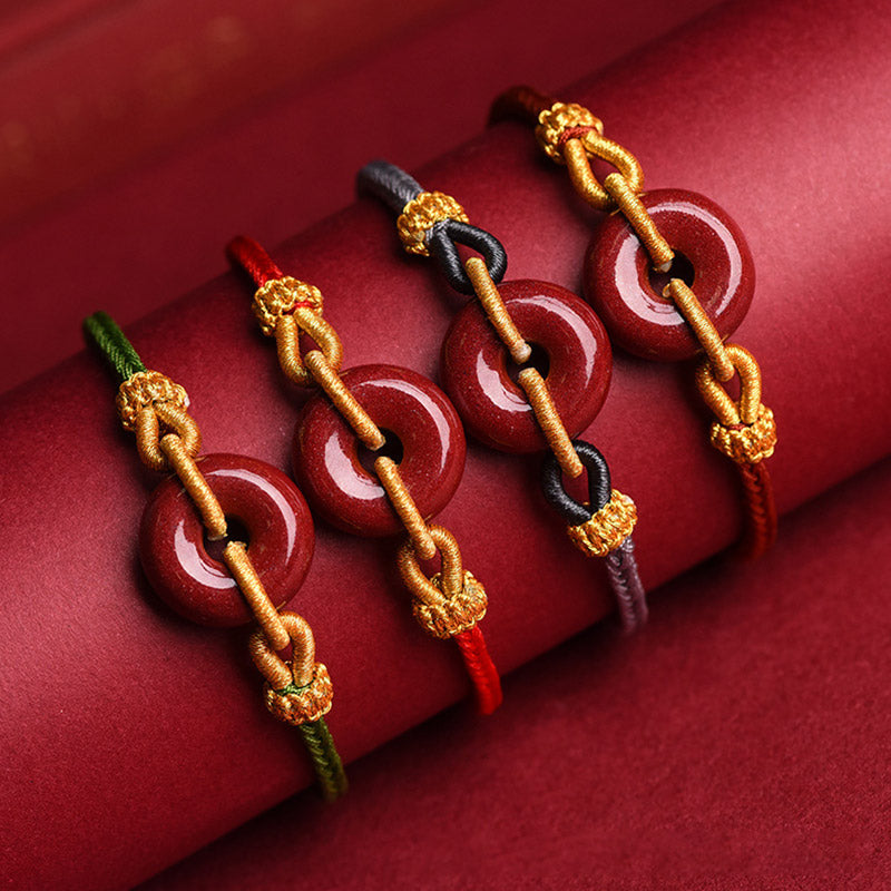 Wear FengShui Handmade Cinnabar Peace Buckle Blessing Braided Rope Bracelet