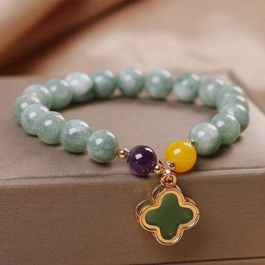 Wear FengShui Jade Four Leaf Clover Luck Bracelet