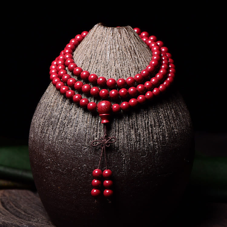 Wear FengShui 108 Mala Beads Cinnabar Om Mani Padme Hum Pattern Engraved Blessing Bracelet