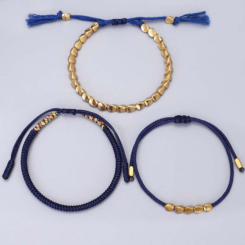 Wear FengShui 3 PCS Tibetan Copper Beads Healing Protection Luck Bracelet Set