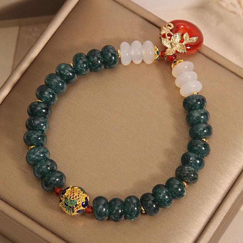 Wear FengShui Jade White Agate Red Agate Peace Buckle Abacus Beads Luck Bracelet