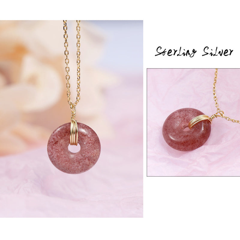Wear FengShui 925 Sterling Silver Strawberry Quartz Healing Positive Necklace