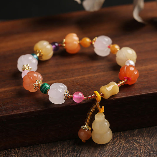 Wear FengShui Natural Golden Silk Jade Crystals Gourd Pixiu Pumpkin Beads Wealth Charm Bracelet