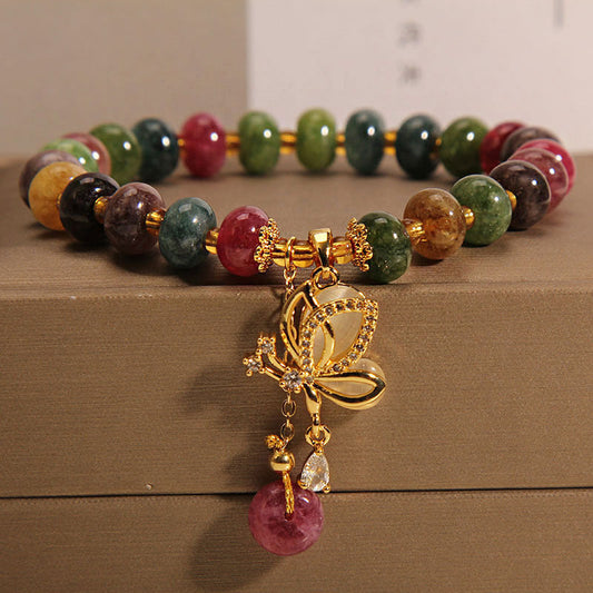 Wear FengShui Colorful Tourmaline Butterfly Charm Wisdom Bracelet