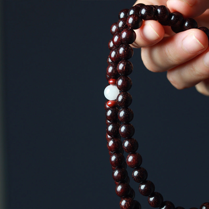 Wear FengShui Tibetan Small Leaf Red Sandalwood Lotus Mala Balance Bracelet