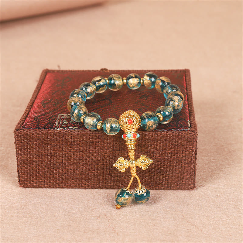 Wear FengShui Tibetan Gold Swallowing Beast Family Dorje Vajra Strength Bead Bracelet