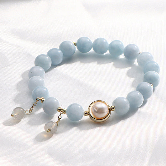 Wear FengShui Aquamarine Pearl Healing Moonstone Beads Charm Bracelet