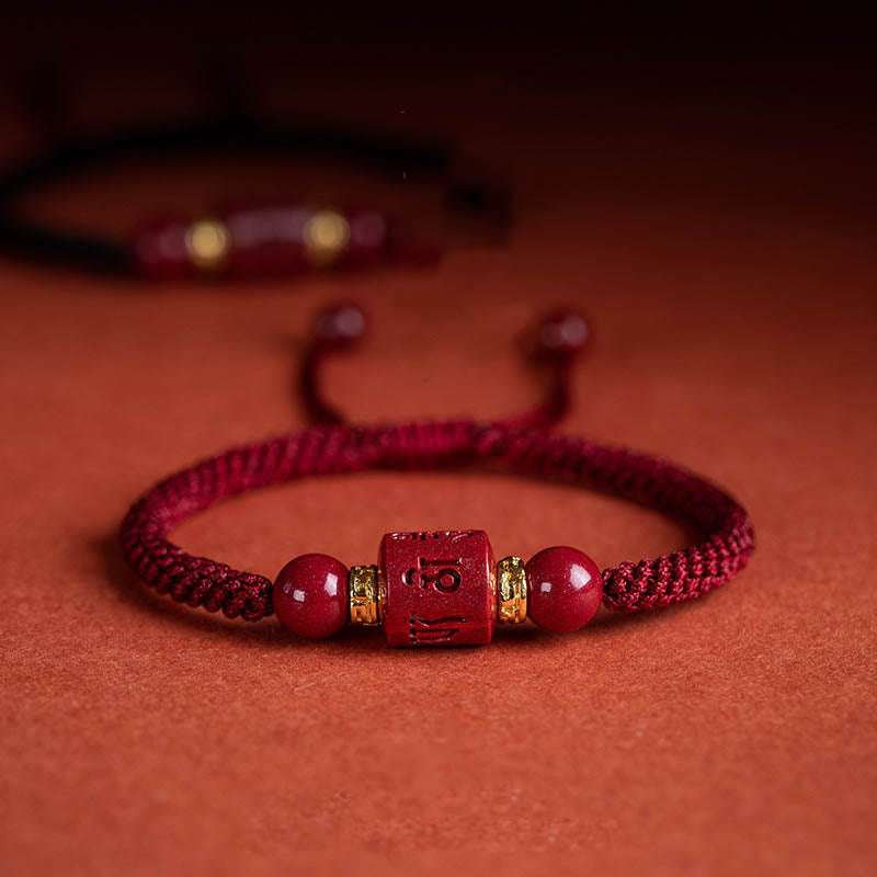 Wear FengShui Tibet Cinnabar Om Mani Padme Hum Engraved Blessing Braided Bracelet