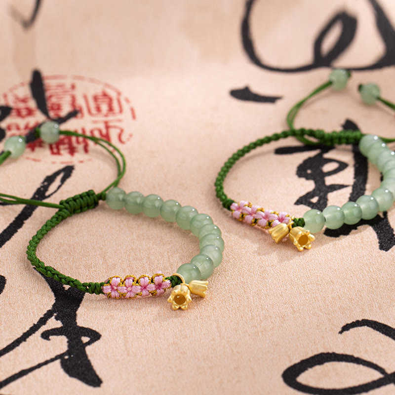Wear FengShui Handmade Jade Bead Lily of the Valley Charm Luck Braided Bracelet