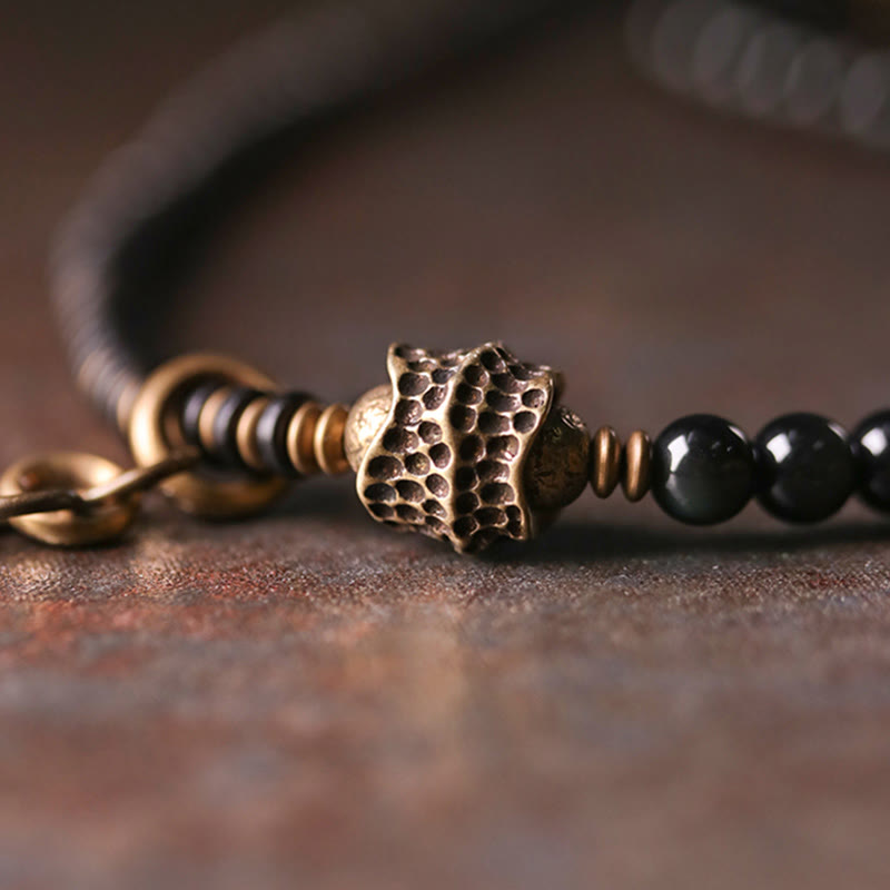 Wear FengShui Rainbow Obsidian Ebony Wood Copper Positive Multilayer Bracelet