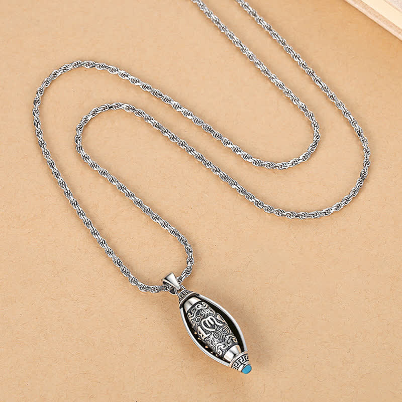 Wear FengShui Tibet Om Mani Padme Hum Protection Necklace Rotatable Pendant