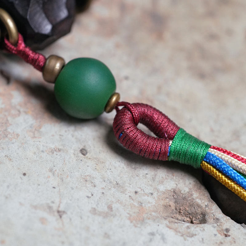 Wear FengShui Tibet Ebony Wood Copper Peace Tassel Wrist Mala Bracelet