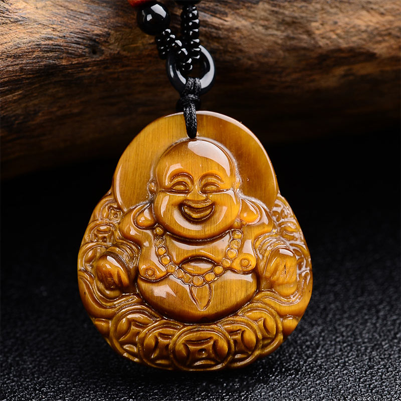 Wear FengShui Tiger's Eye Laughing Buddha Blessing Necklace