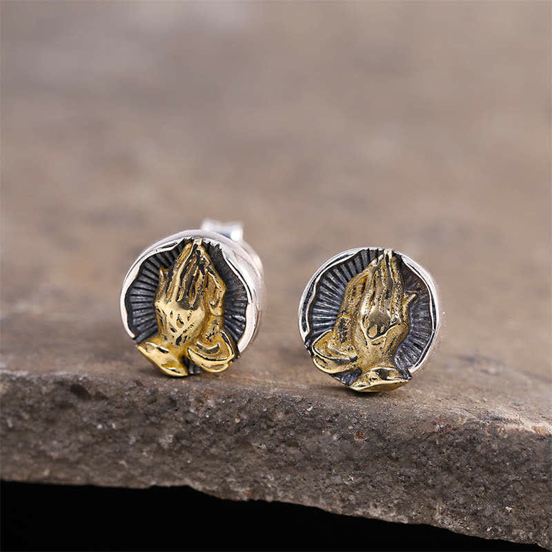 Buddha Stones 925 Sterling Silver Namaste Equality Stud Earrings