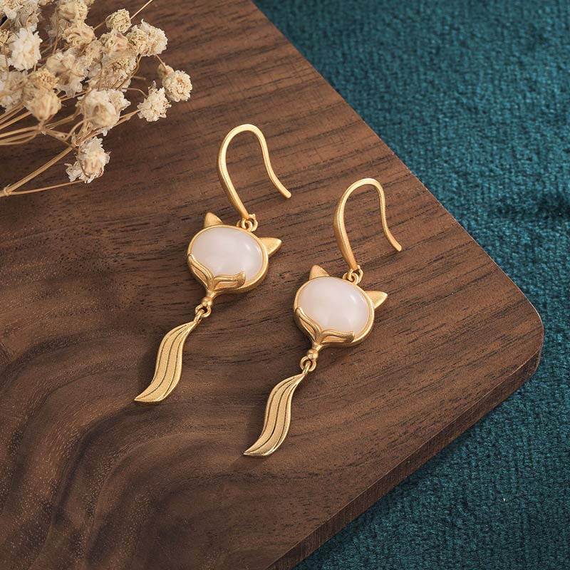 Wear FengShui FengShui White Jade Fox Fortune Earrings