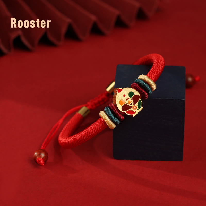 Wear FengShui Handmade 925 Sterling Silver Year of the Dragon Cute Chinese Zodiac Luck Braided Red Bracelet