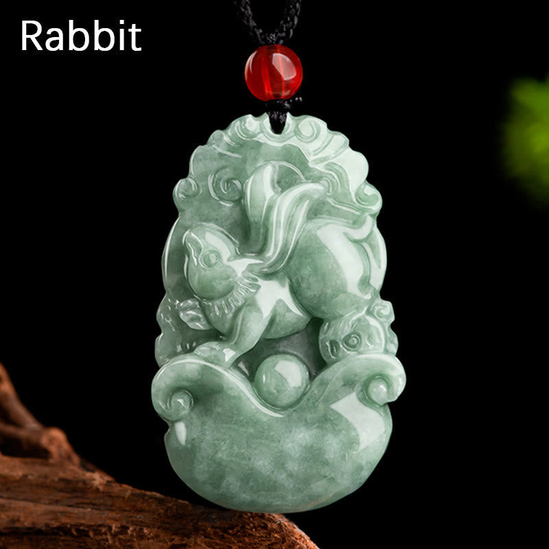 Wear FengShui Natural Green Jade 12 Chinese Zodiac Luck Prosperity Necklace Pendant