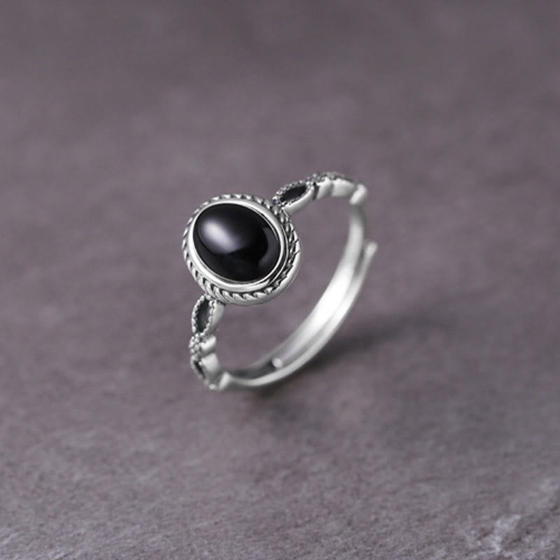Wear FengShui 925 Sterling Silver Black Onyx Fortune Ring