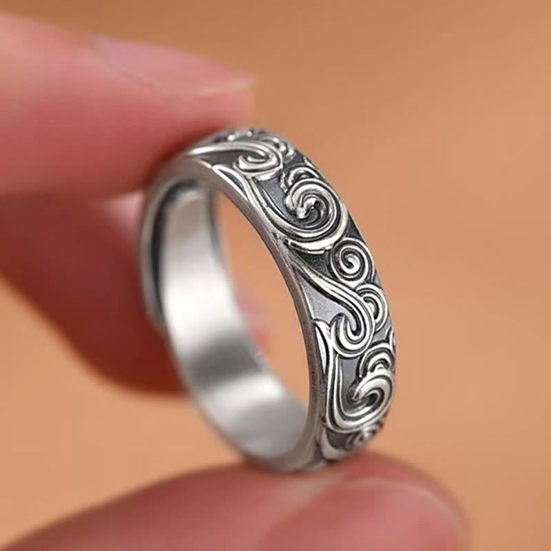 Wear FengShui 999 Sterling Silver Auspicious Clouds Engraved Blessing Adjustable Ring