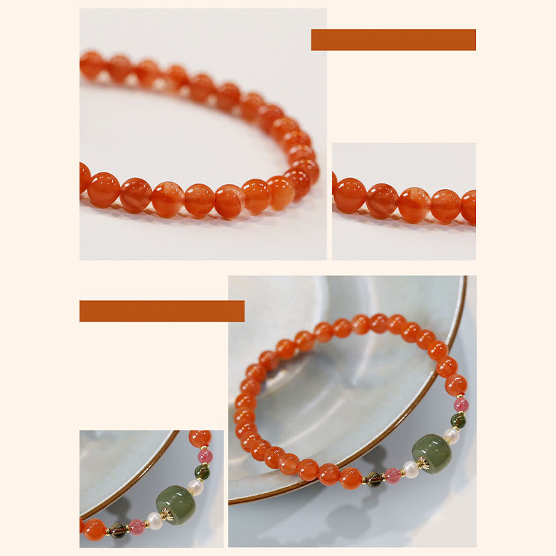 Wear FengShui Natural Red Agate Hetian Jade Bead Confidence Calm Bracelet
