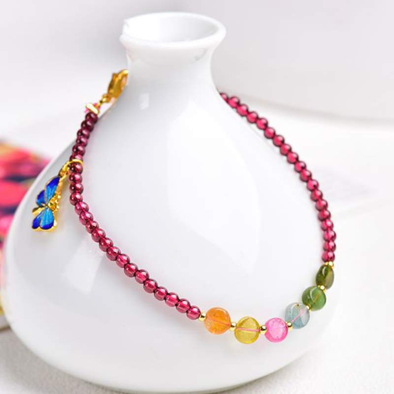 Wear FengShui Garnet Tourmaline Butterfly Protection Bracelet Anklet