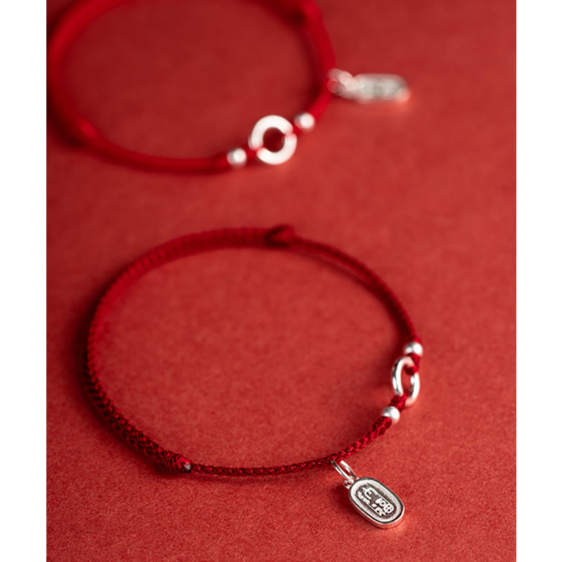 Wear FengShui 925 Sterling Silver Lucky Fortune Peace Joy Lotus Peace Buckle Red String Bracelet