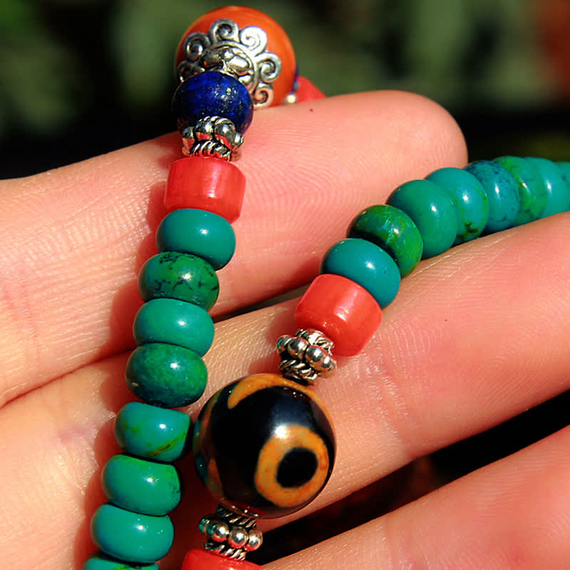 Wear FengShui 108 Mala Beads Tibetan Turquoise Dzi Bead Protection Bracelet