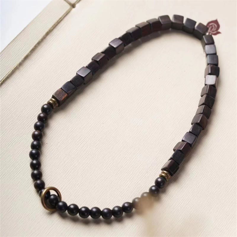 Wear FengShui Tibet Ebony Wood Square Beads Peace Double Wrap Bracelet