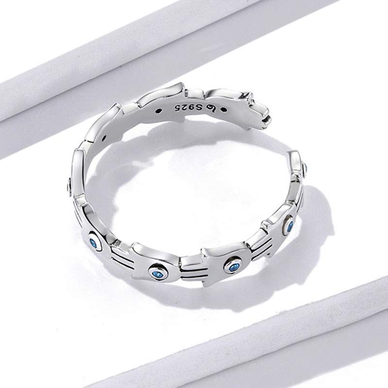 Wear FengShui 925 Sterling Silver Hamsa Symbol Zircon Adjustable Ring