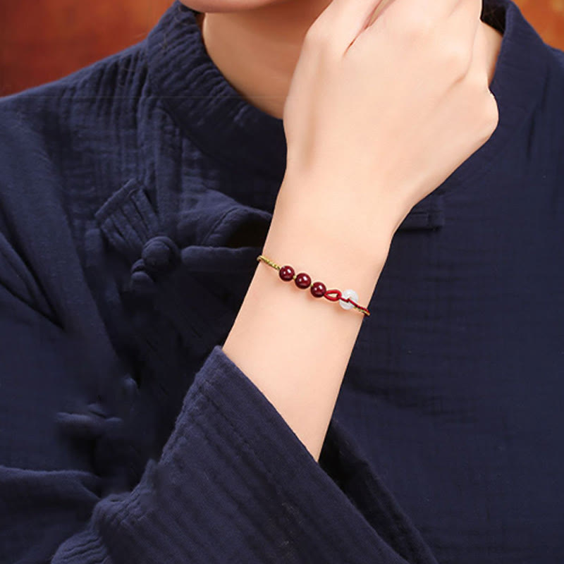 Wear FengShui Natural Cinnabar Jade Peace Buckle Blessing Bracelet