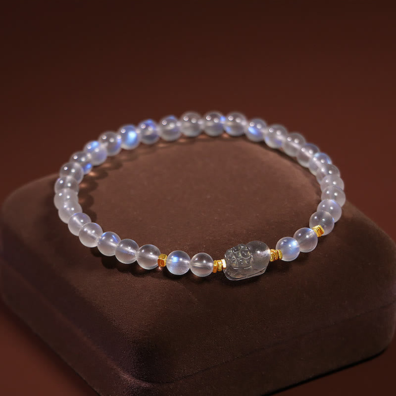 Wear FengShui 925 Sterling Silver Plated Gold Natural Moonstone PiXiu Healing Bracelet