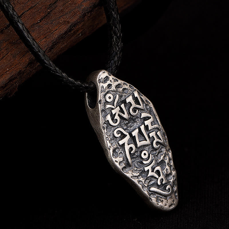 Wear FengShui Tibetan 925 Sterling Silver Om Mani Padme Hum Dorje Vajra Engraved Strength Necklace Pendant