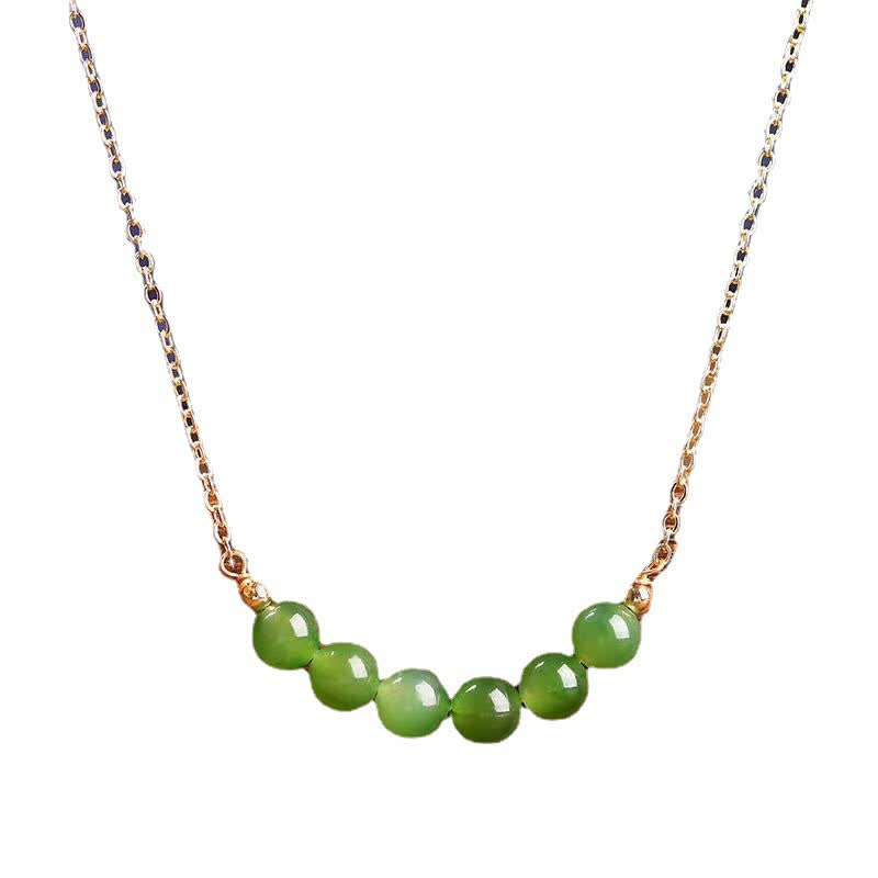 Wear FengShui 14k Gold Plated Hetian Cyan Jade Beaded Luck Necklace Pendant